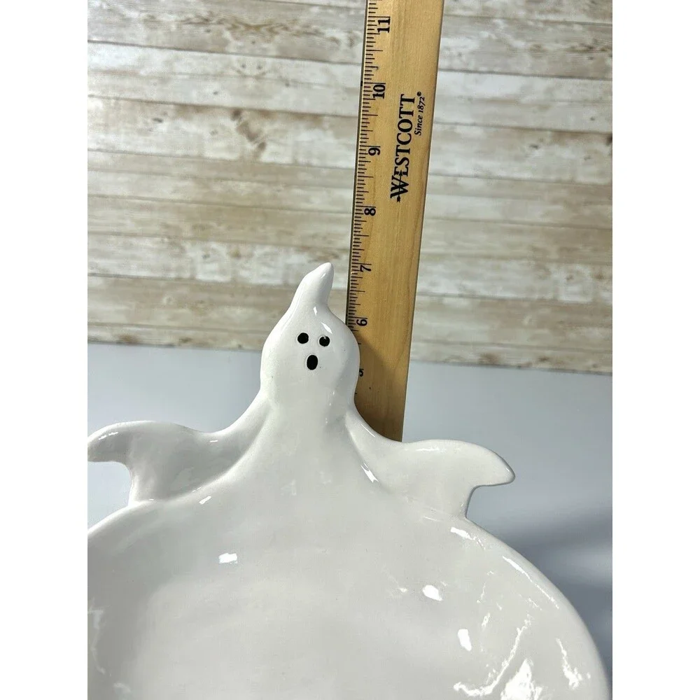 Haunted Manor White Ceramic Ghost Candy Bowl Dish Halloween Home Decor